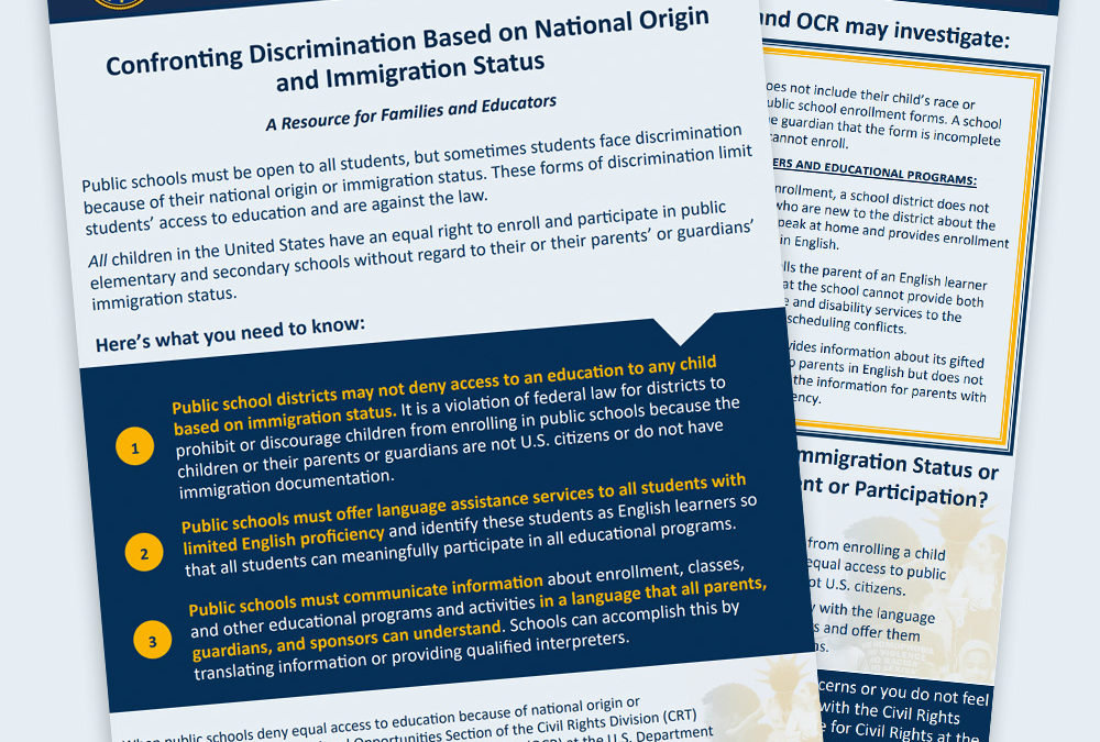 US Department of Justice Guidance on Confronting Discrimination Based on National Origin and Immigration Status